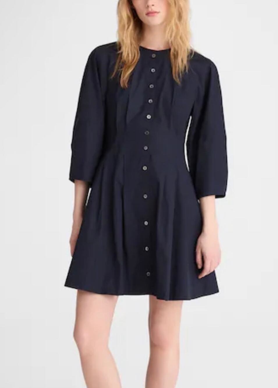 Madewell Sculptural-Sleeve Pleated Mini Dress Navy Cotton Button Front Size 2